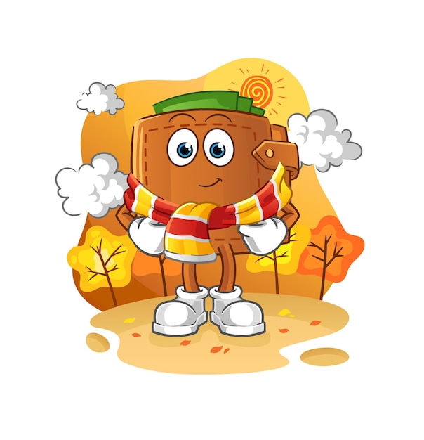 Wallet in the autumn. cartoon mascot vector