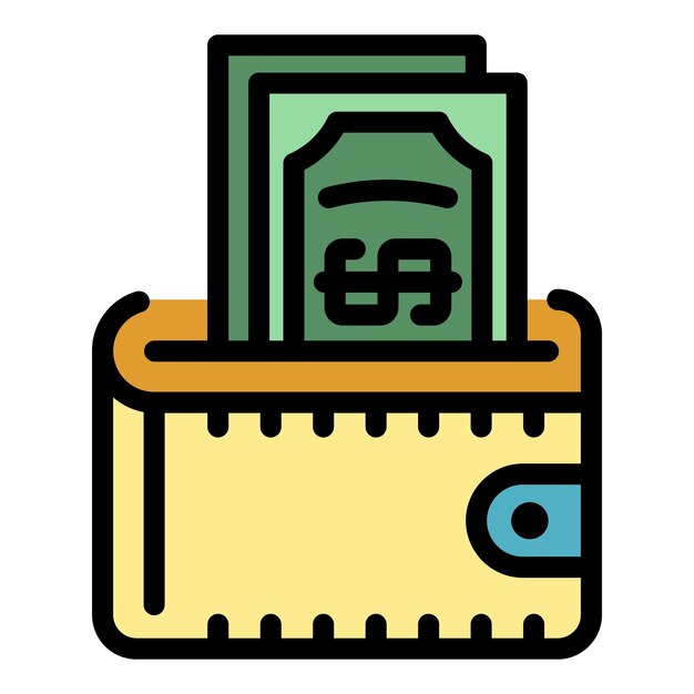 Wallet cash icon Outline wallet cash vector icon color flat isolated