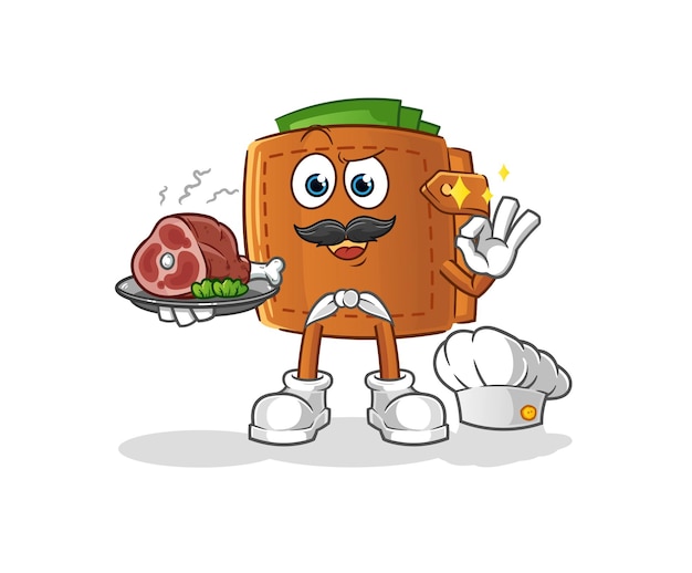 Wallet chef with meat mascot. cartoon vector