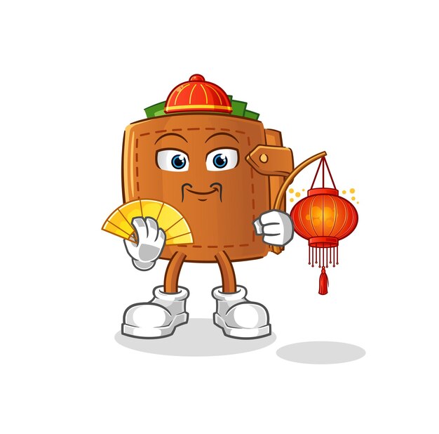 Wallet Chinese with lanterns illustration character vector