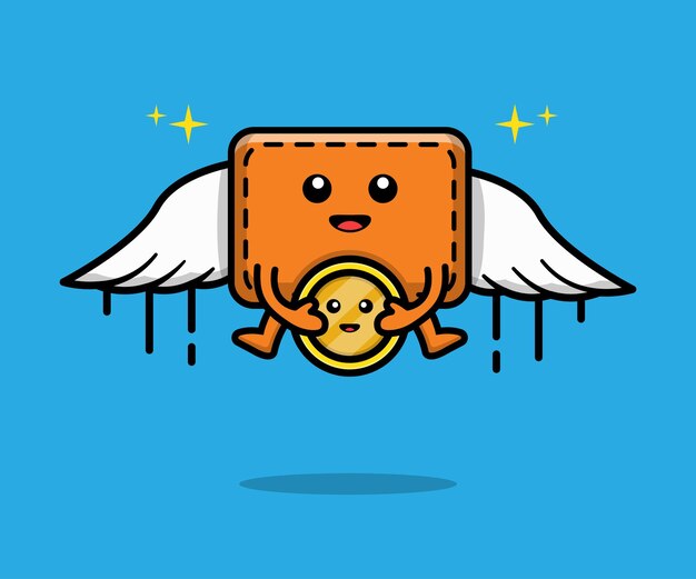 Wallet and coin flying cartoon illustration