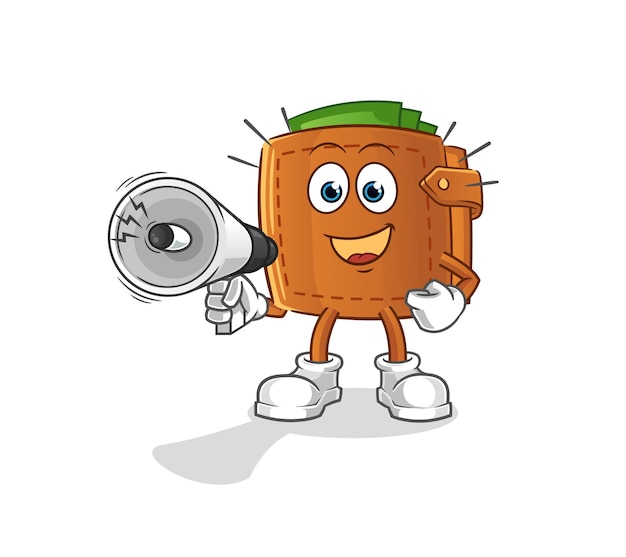 Wallet holding hand loudspeakers vector. cartoon character