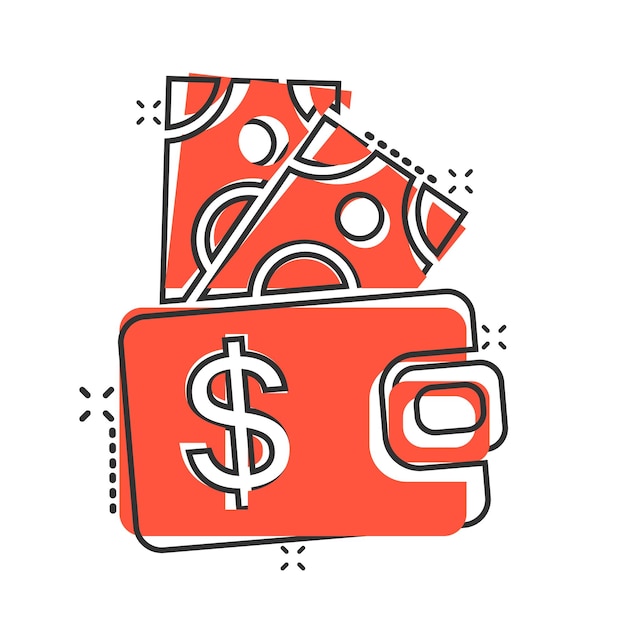 Wallet icon in comic style Purse cartoon vector illustration on white isolated background Finance bag splash effect business concept