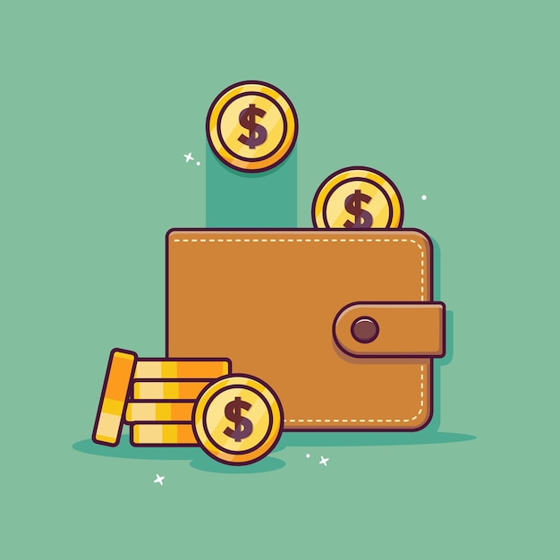 wallet and money cartoon icon with saving money concept