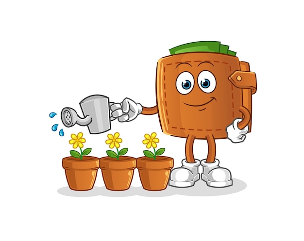 Wallet watering the flowers mascot cartoon vector