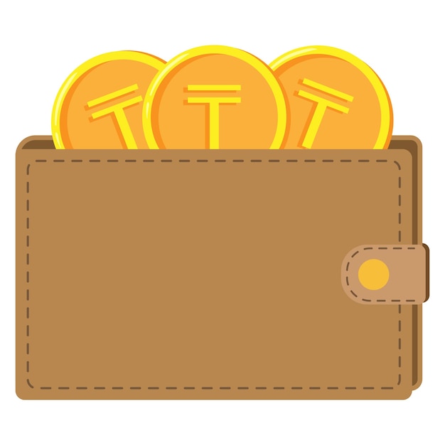 Wallet with Kazakh tenge coins Vector illustration