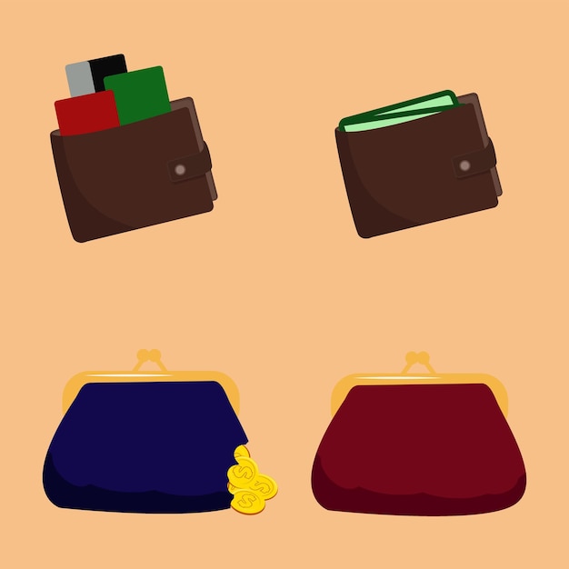 Wallet with money credit car coins and one with hole