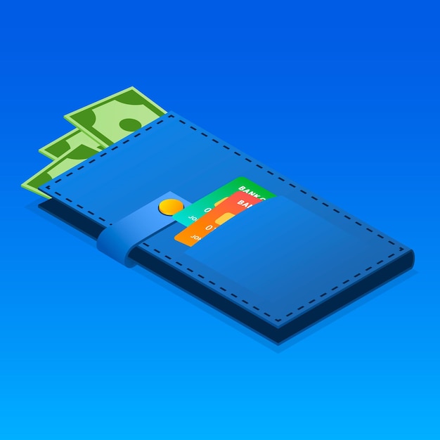 Vector wallet with money icon isometric of wallet with money vector icon for web design isolated