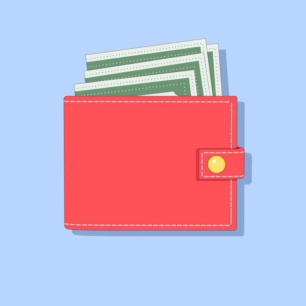 Vector wallet with money red purse and cash