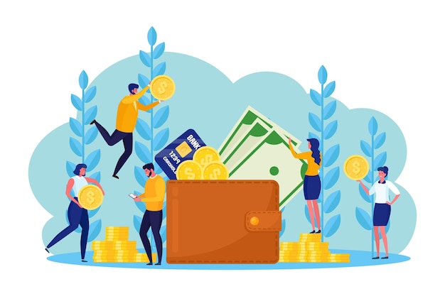 wallet with pocket money, credit card and banking employees