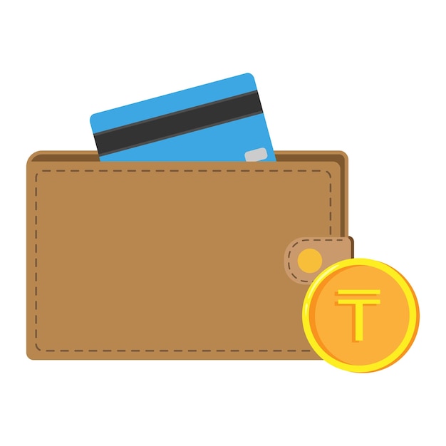 Wallet with tenge coins and credit card Vector flat illustration
