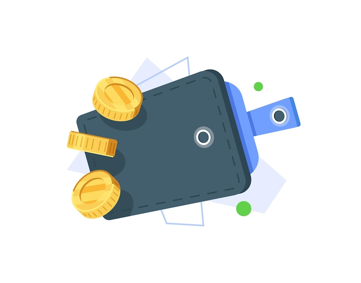 Vector wallets and coins e payment cash back refund vector illustrator concept stack of coin and wallet