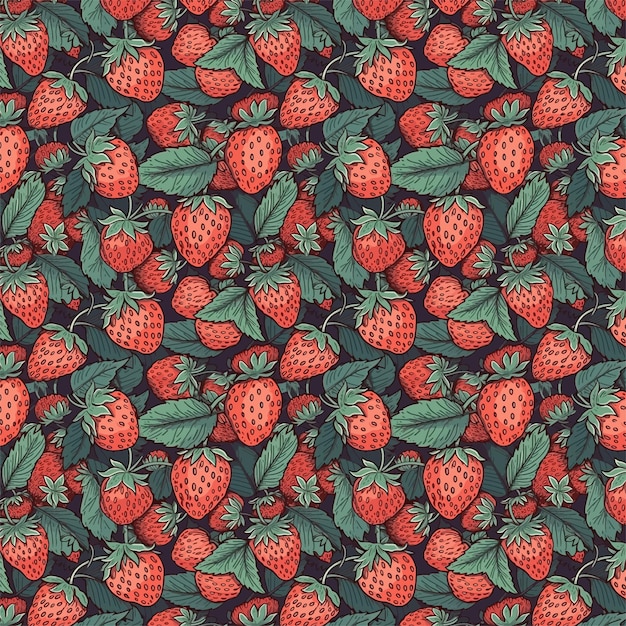 A wallpaper of a bunch of strawberries with green leaves and red berries.