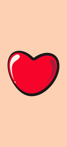 Wallpaper for mobile phone pink background and red heart with dark outline