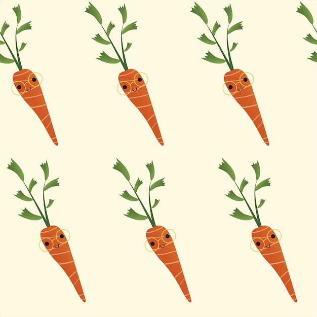 Vector wallpaper with carrots. cute carrot in yellow glasses