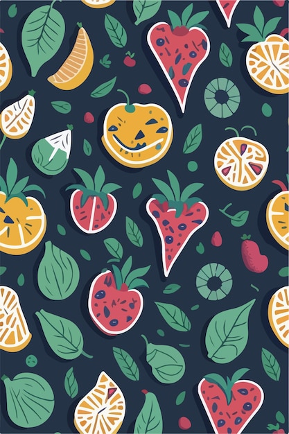 Vector a wallpaper with fruit and a smiling face with a smile on it