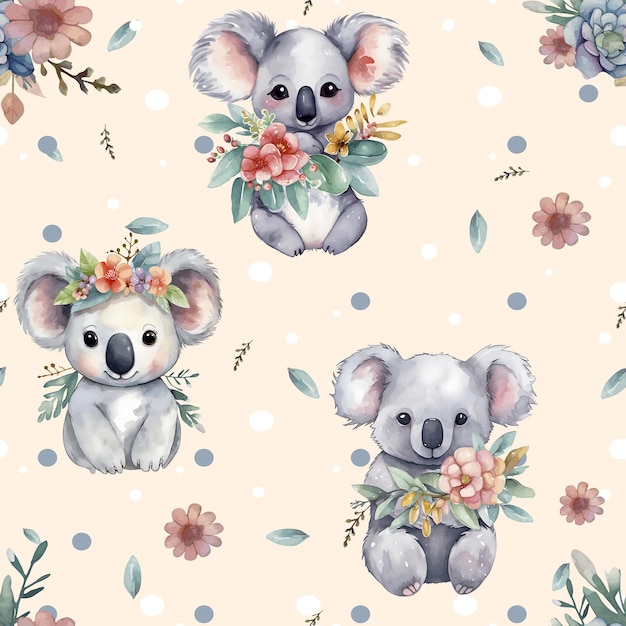 a wallpaper with koalas and flowers and koalas