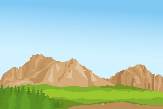 Vector wallpaper with summer mountains and florest