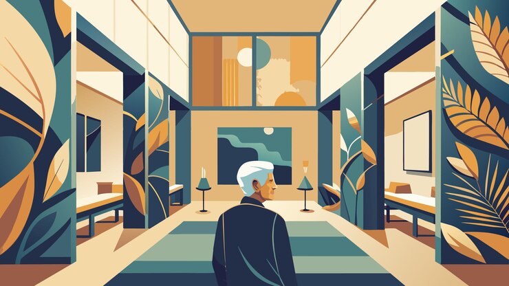 Vector the walls of a retirement community are adorned with a stunning collection of abstract paintings all