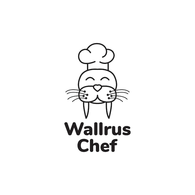 Walrus chef-kok schattig logo symbool pictogram vector grafisch ontwerp illustratie idee creatief