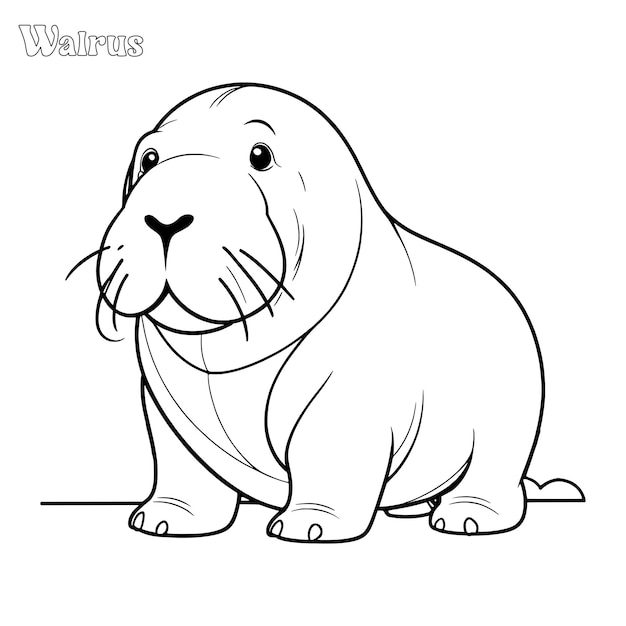 Walrus hand drawn coloring page and outline vector design