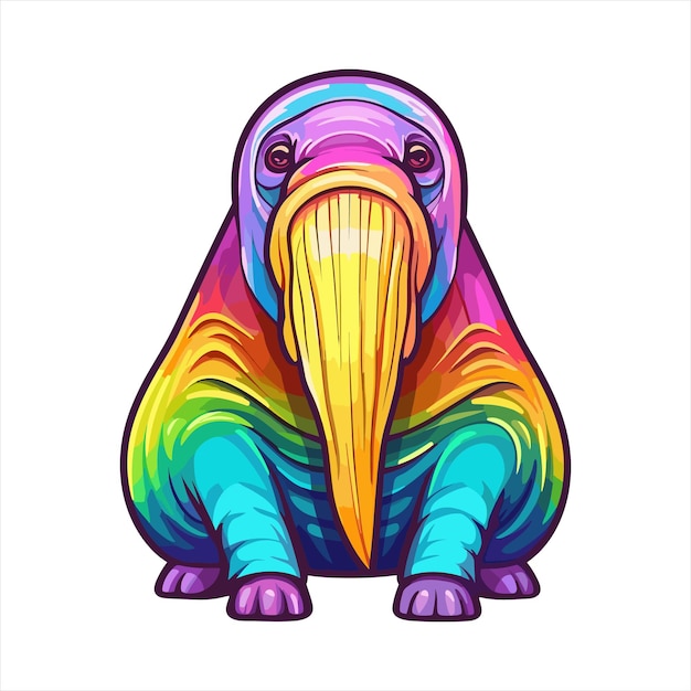 Walrus Kleurrijke waterverf Cartoon Kawaii Karakter Dier Huisdier Geïsoleerde sticker Illustratie