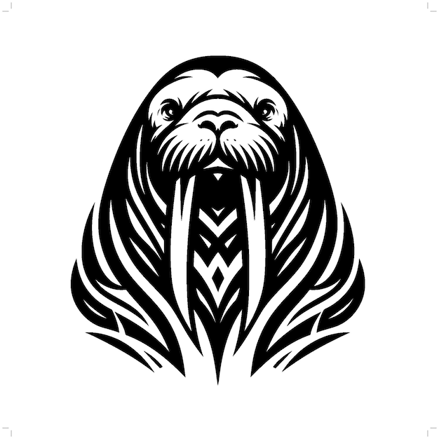 walrus in modern tribal tattoo abstract line art of animals minimalist contour Vector