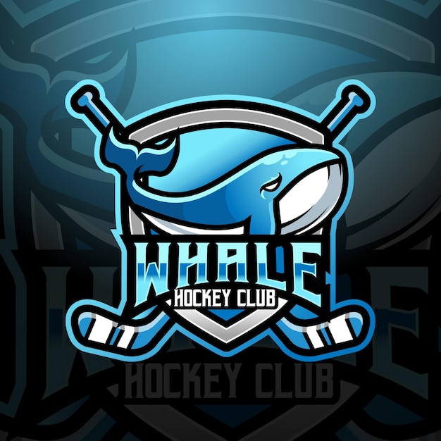 Walvis mascotte hockey team logo ontwerp vector met moderne illustratie conceptstijl voor badge embleem en t-shirt afdrukken logo illustratie voor sport gamer streamer league en esport team