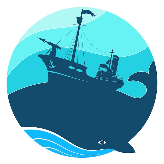 Walvisvaartschip jaagt op walvissymbool