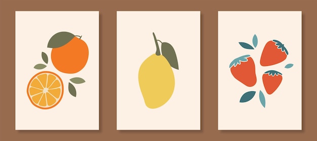 Wanddecoratie vector set Abstracte kunst afbeelding van fruit in pastelkleuren