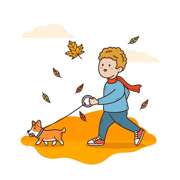 Wandelen met de hond herfstseizoen