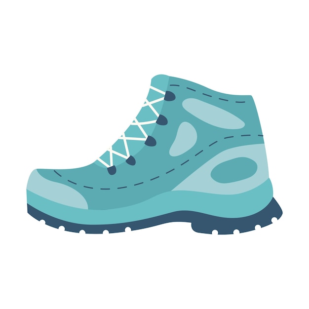 Wandelschoenen een blauwe schoen voor toeristische reizen met een speciaal loopvlak op de zool apparatuur voor toerisme reizen picknick wandelen sport platte vectorillustratie geïsoleerd op een witte achtergrond