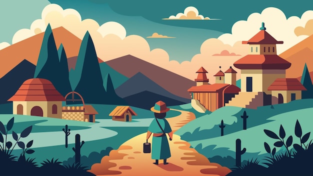 Vector wandering through an ancient village stepping back in time and experiencing the simple way of life