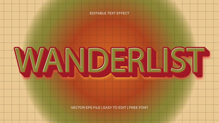 Vector wanderlist cream grid editable text effect