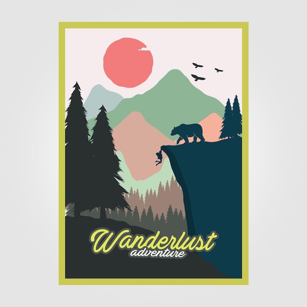 Vector wanderlust adventure vintage poster illustratie ontwerp, reizen posterontwerp, klimmen poster, buiten