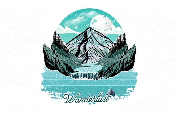 Vector wanderlust buiten handgetekende t-shirt print illustratie