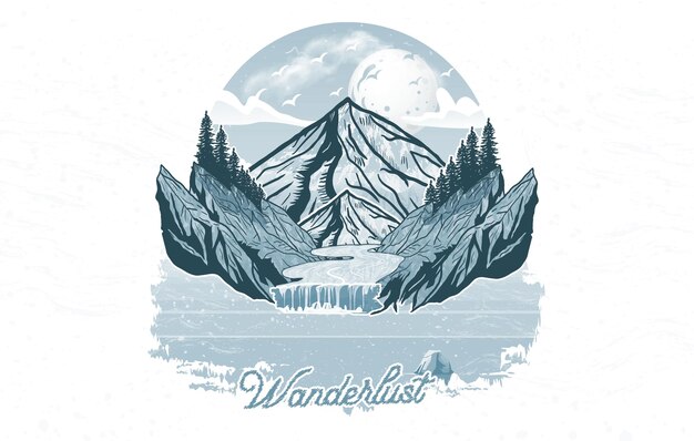 벡터 wanderlust 빈티지 손으로 그린 티셔츠 인쇄 그림