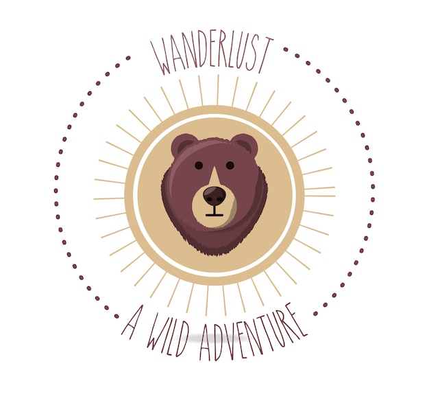 Vector wanderlust with bear wild animal to aventure