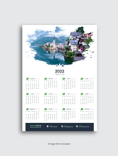 Wandkalender 2022 sjabloonontwerp of één pagina wandkalender 2022