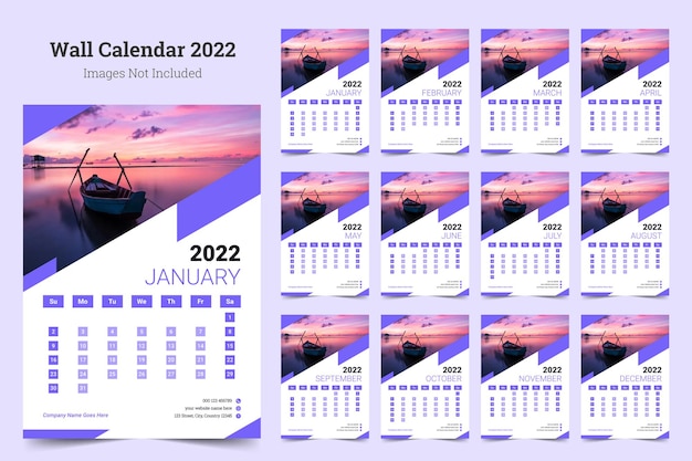 Wandkalender 2022 sjabloonontwerp