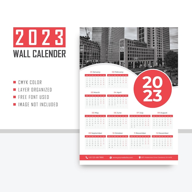 Wandkalender 2023 - Kalender met één pagina - Kalender met één pagina - 12 Maanden Kalender