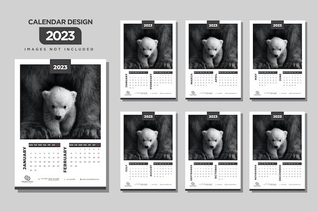 Wandkalender 2023 sjabloon Grijs Design