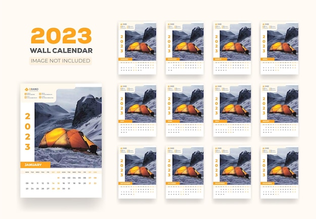 Wandkalender schema 2023 of gelukkig nieuwjaar moderne wandkalender 2023 sjabloonontwerp.