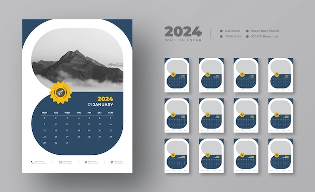 Wandkalender sjabloonontwerp voor 2024