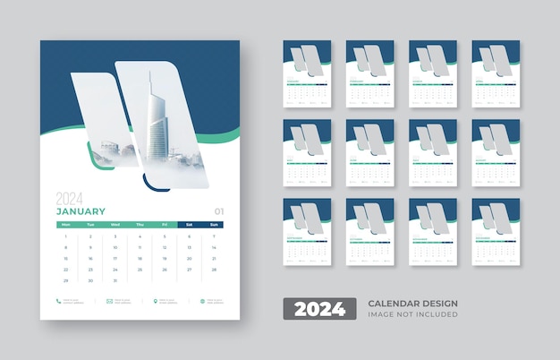 Wandkalenderontwerp in zakelijke stijl voor het nieuwe jaar 2024