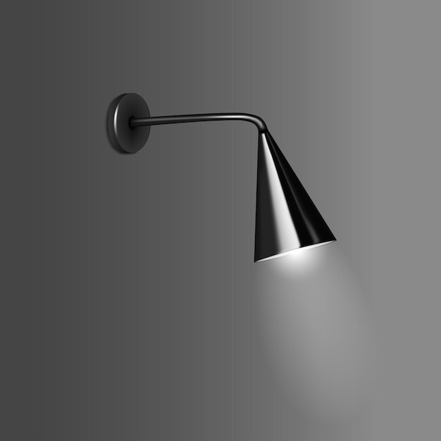 Wandlamp met zwarte metalen kegelvormige lampenkap vectorillustratie Modern interieur nachtlampje