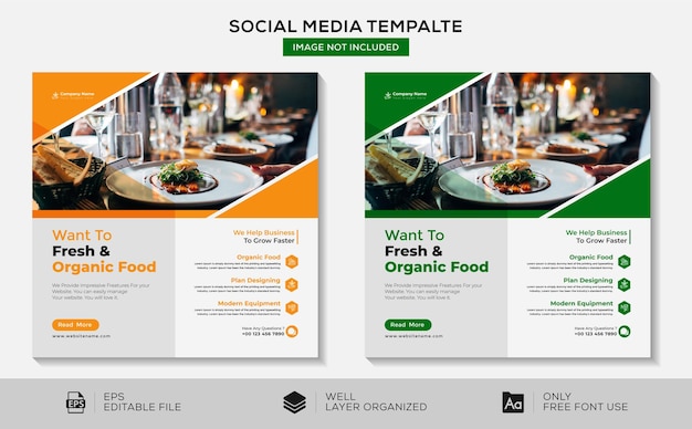 Vuoi cibo fresco e biologico social media e modello di banner design