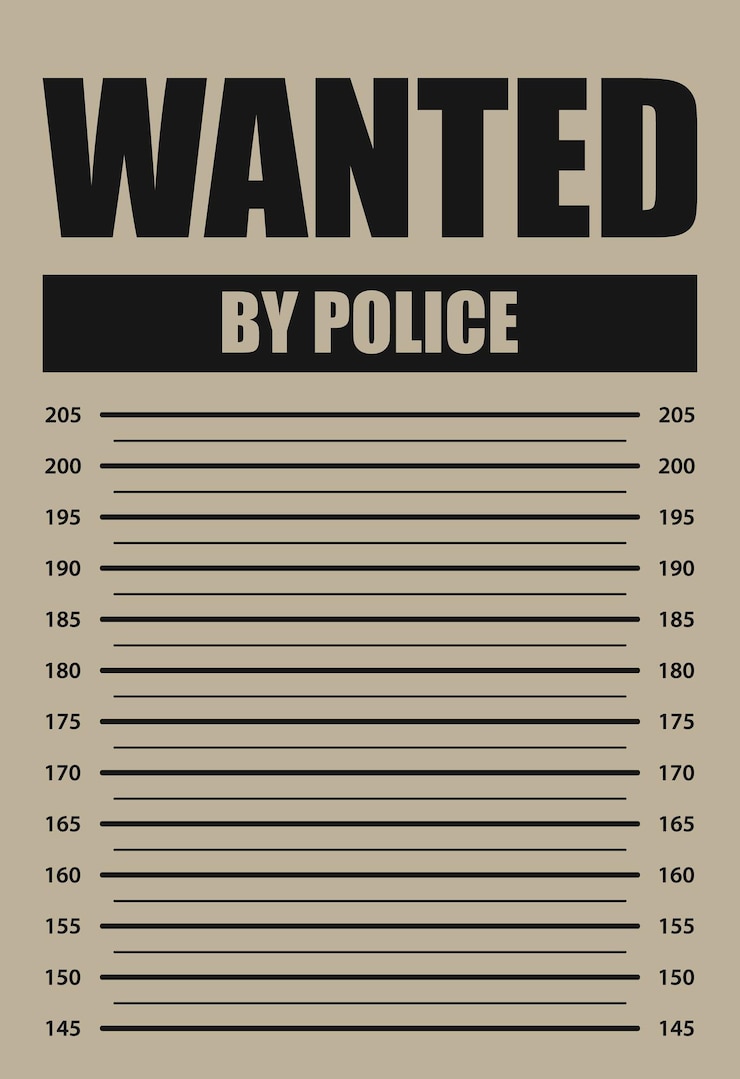 Vector wanted by police poster with mugshot centimeter scales