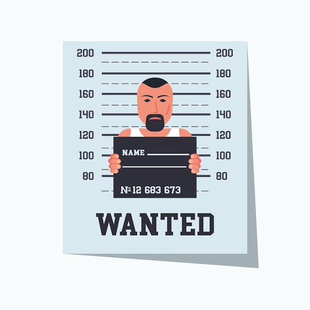 Wanted criminal placard template with arrested photo missing announce wanted man vector illustration