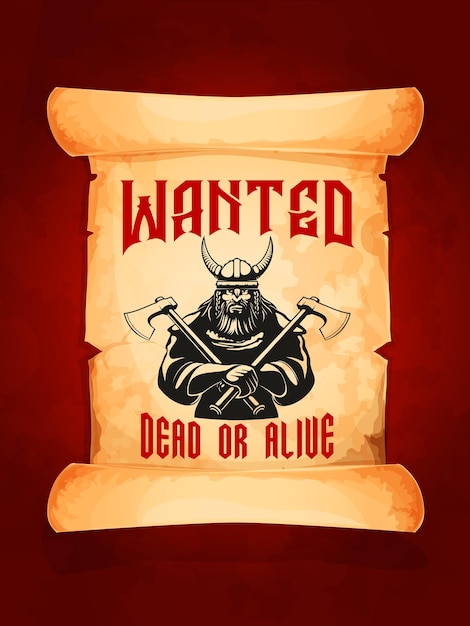 Vector wanted dead or alive warrior viking vector poster